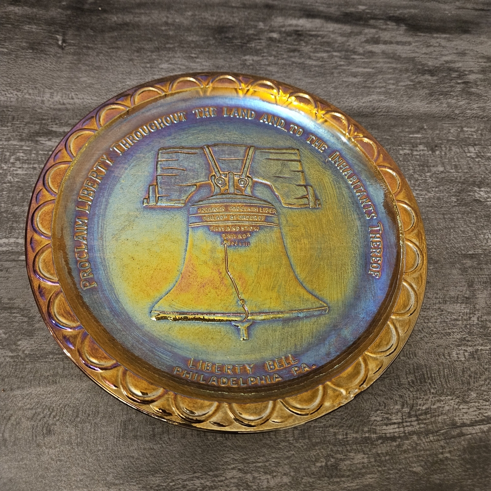 Indiana Carnival Glass Marigold Liberty Bell Decorative Plate